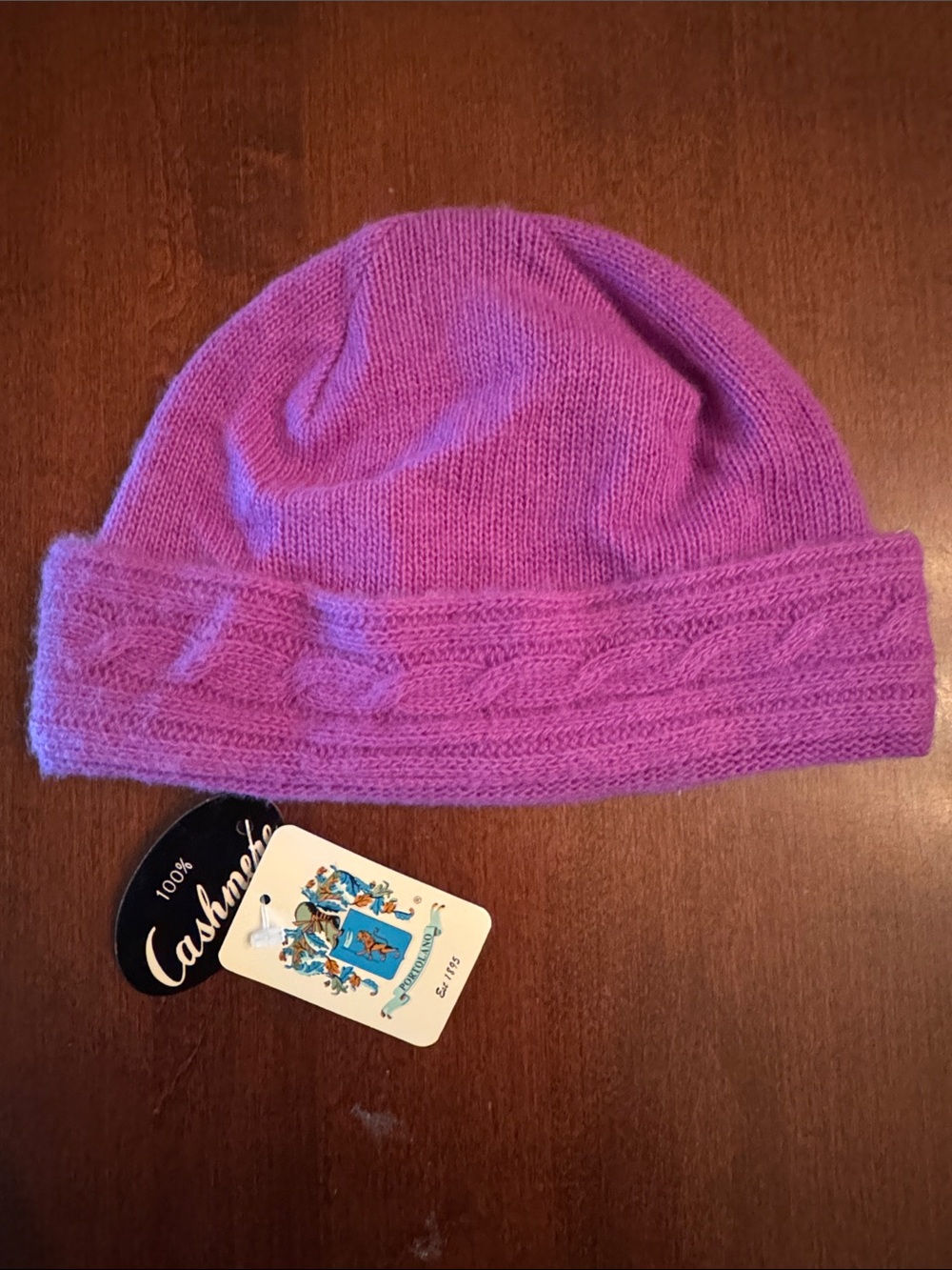 Portolano Lilac Cable-Knit Cashmere Kids Beanie
